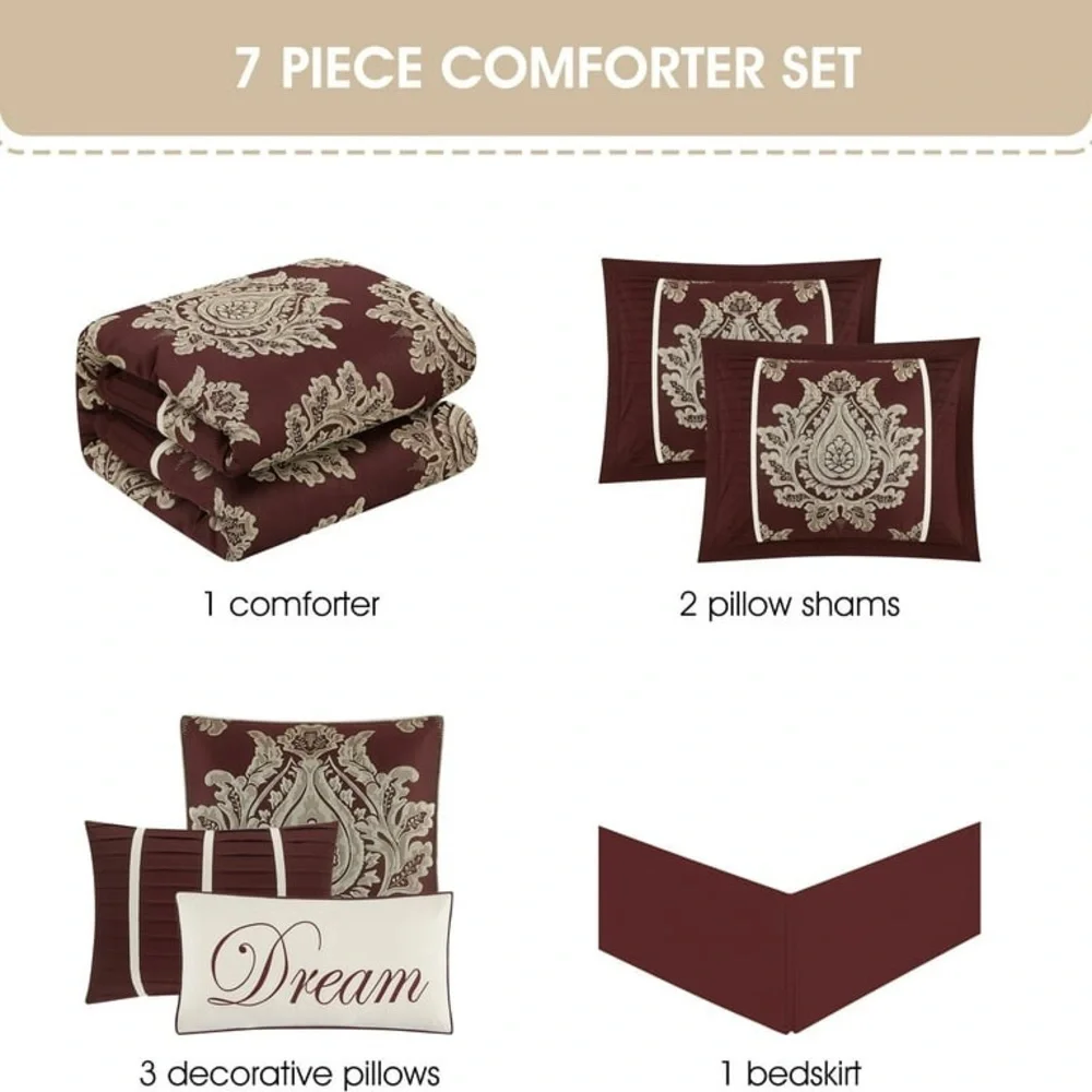 Nanshing Therese 7 Piece Comforter Set, King, Burgundy NWT